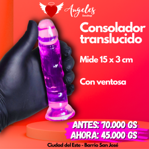 Consolador de silicona translucida con ventosa de 14,8x3 cm