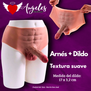Dildo + Arnes de silicona, dildo de 17x3,2cm